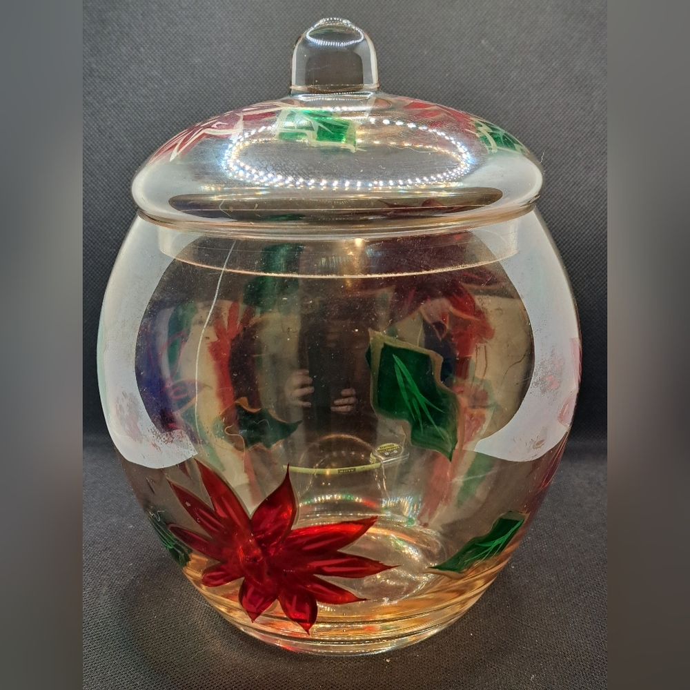 Christmas Holiday Spirit Hand painted Glass Jardiniere